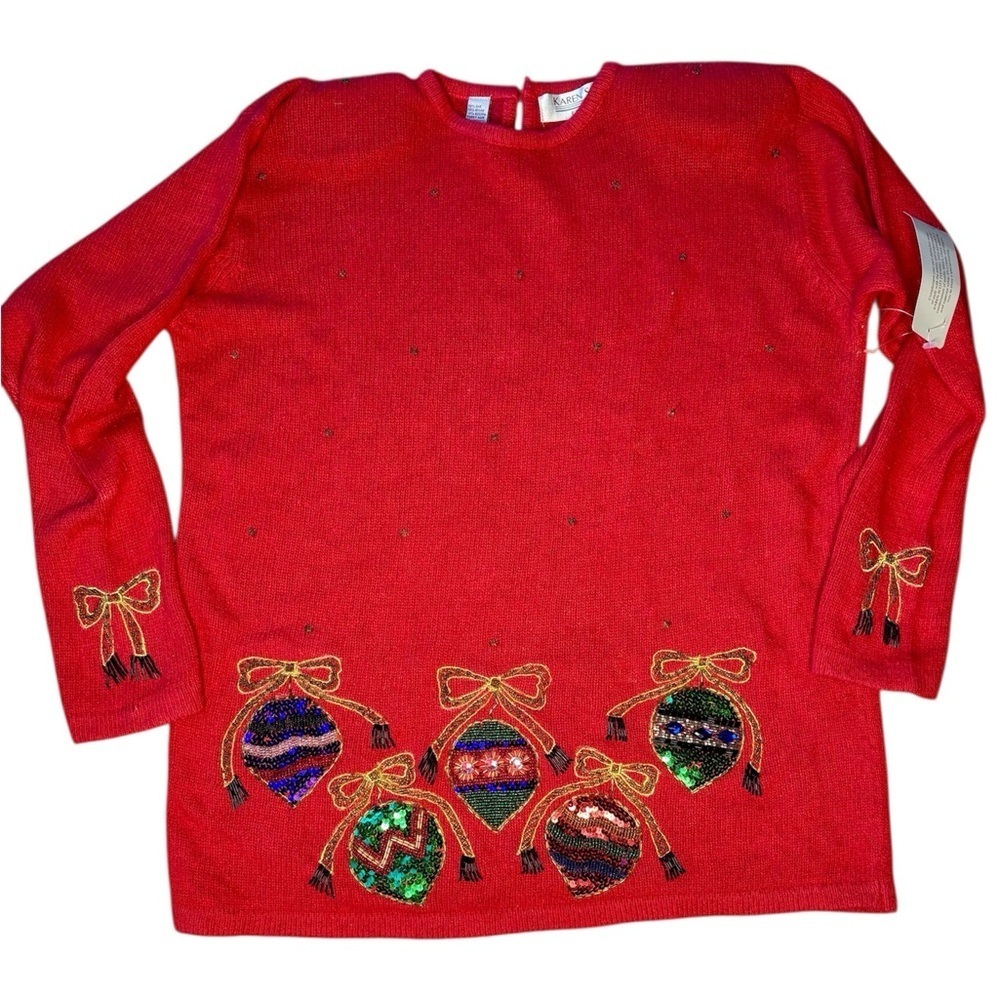 Vtg Karen Scott Holiday Sweater Beaded Silk Angora Blend NWT Size Large